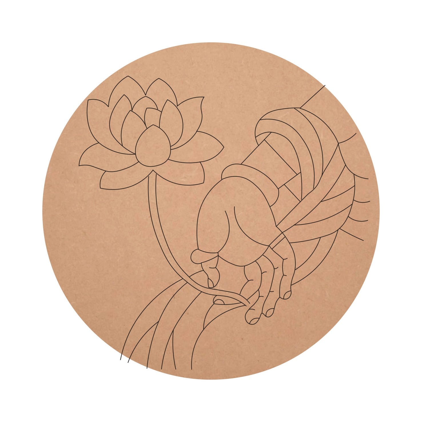 MDF Pre Marked Flower in Hand Round Base for Art and Craft