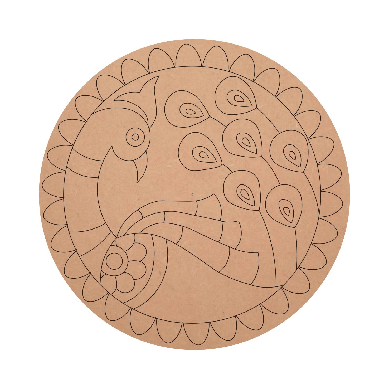 Peacock Style MDF Pre Marked Round Base for Art and Craft
