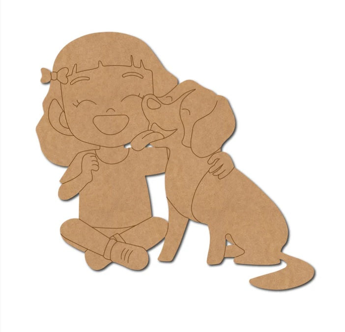 MDF Girl with Dog Shape Cutout (SEDG4)