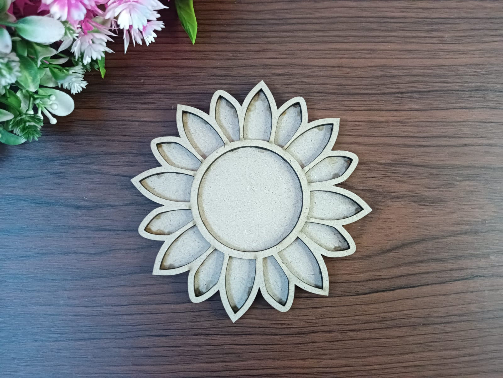 MDF Sun Flower Pattern T-Light Candle Holder