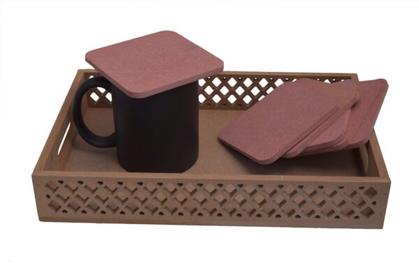 Jali Cut Design DIY MDF Tray with 6 Coasters 9x12 inch