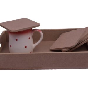 Rectangular Unfinished Plain MDF Tray for Decoupage with 6 Coasters