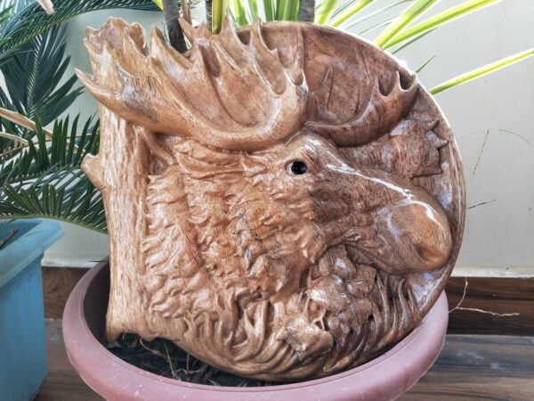Wood Carved Reindeer Wall Art, Reindeer Wood Rosette