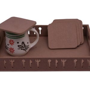 Spoon and Fork Style MDF Tray, Unfinished MDF Tray with 6 Coasters