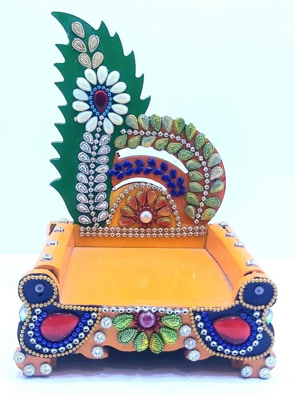 Leaf Shape Stone Art Work Laddu Gopal Ji Singhasan 4 inch