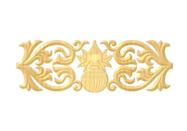Kalash with Flower Rectangle Pattern Wooden Carved Center Design, Custom Decorative Furniture Parts