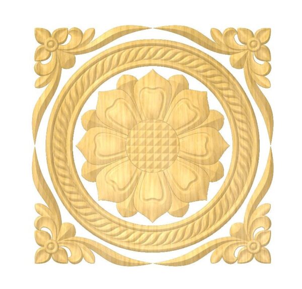 Square Carved Flower Pattern Center Panel Design, Wooden Furniture Panel