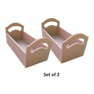 DIY MDF Handmade Multipurpose Basket with Handle - Set of 2