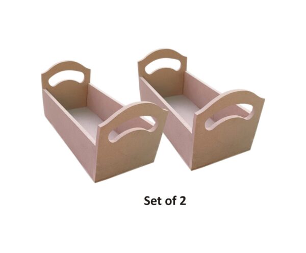 DIY MDF Handmade Multipurpose Basket with Handle - Set of 2
