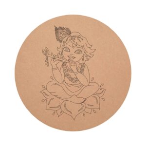 MDF Pre Marked Little Krishna Playing the Flute Round Base