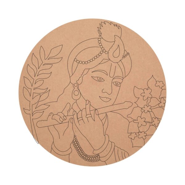 MDF Pre Marked Krishna Playing Flute Pattern Round Raw Base