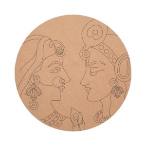 MDF Pre Marked Radhe Krishna Pattern Round Raw Base