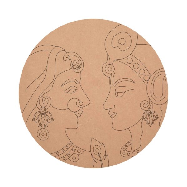 MDF Pre Marked Radhe Krishna Pattern Round Raw Base
