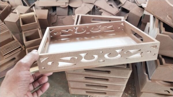 Traditional Motif Shape MDF Tray, Unfinished Raw Tray for Art and Paint ( 5 Tray Sets )