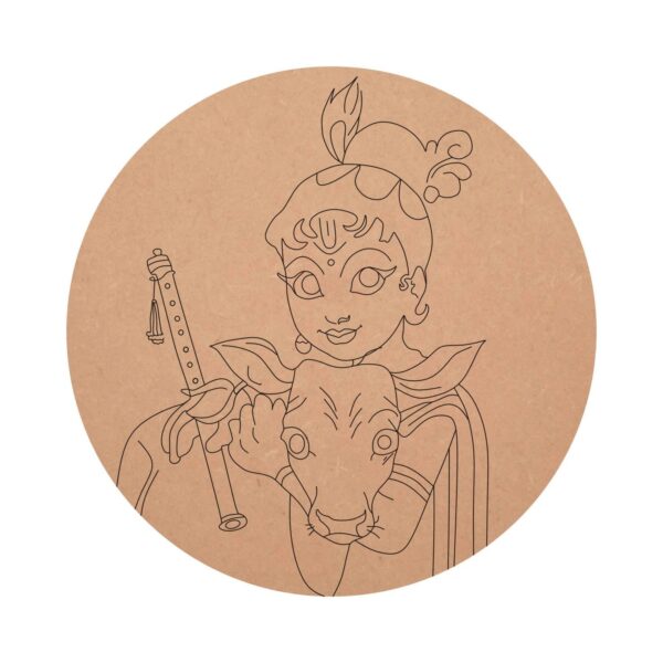 MDF Pre Marked Little Krishna with Calf Round Base
