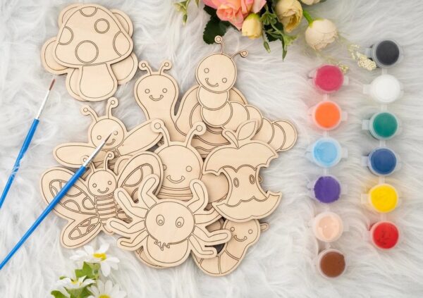 DIY MDF Bug Painting Kit, Unfinished Coloring Craft Set for Kids