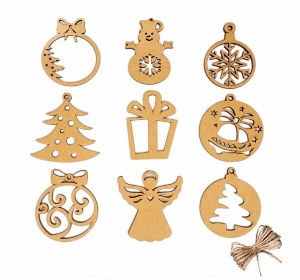 KV Crafts MDF Wooden Christmas Ornaments Cutout for Tree Decoration Paintable Blank Snowflake (Pack of 18)