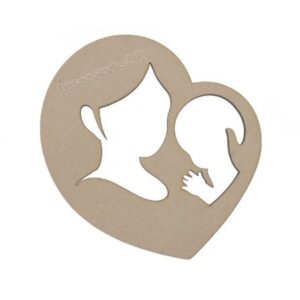 MDF Mother & Baby in Heart Shape Cutouts