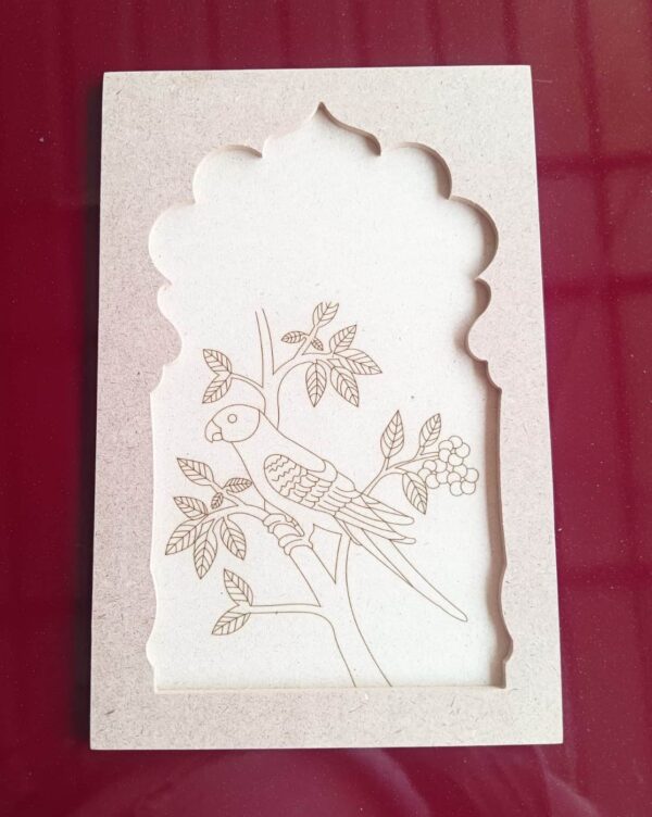 MDF Parrot on Tree Pattern Pre Marked Wall Decor Designer Jharokha