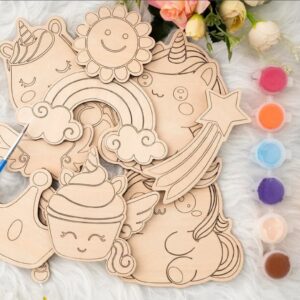 Unfinished Unicorn Painting Kit, Pine MDF DIY Coloring Set For Kids