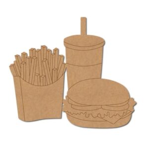 Burger Fries Coke Pre Marked MDF Cutout for Art and Craft