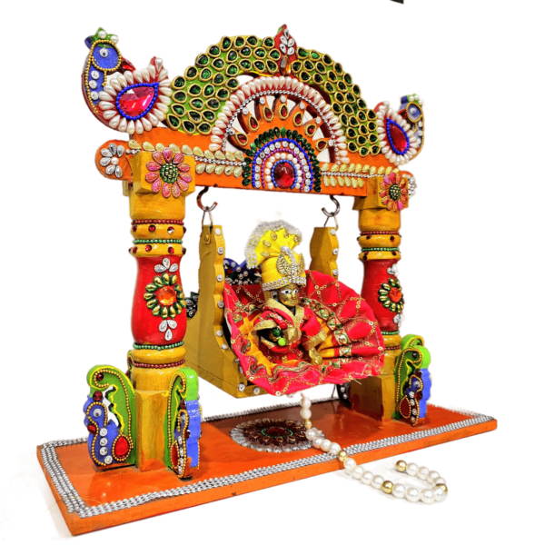 Handicraft Peacock Meenakari Design Jhula for Idol