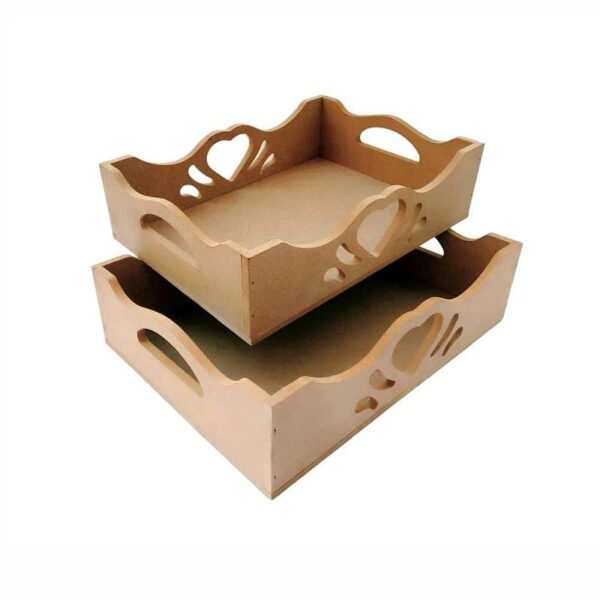 Heart Shape MDF Tray, Unfinished Raw Tray for Art and Paint - Set of 2