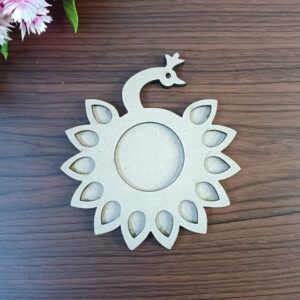 MDF Peacock Round Cut Design T-Light Candle Holder