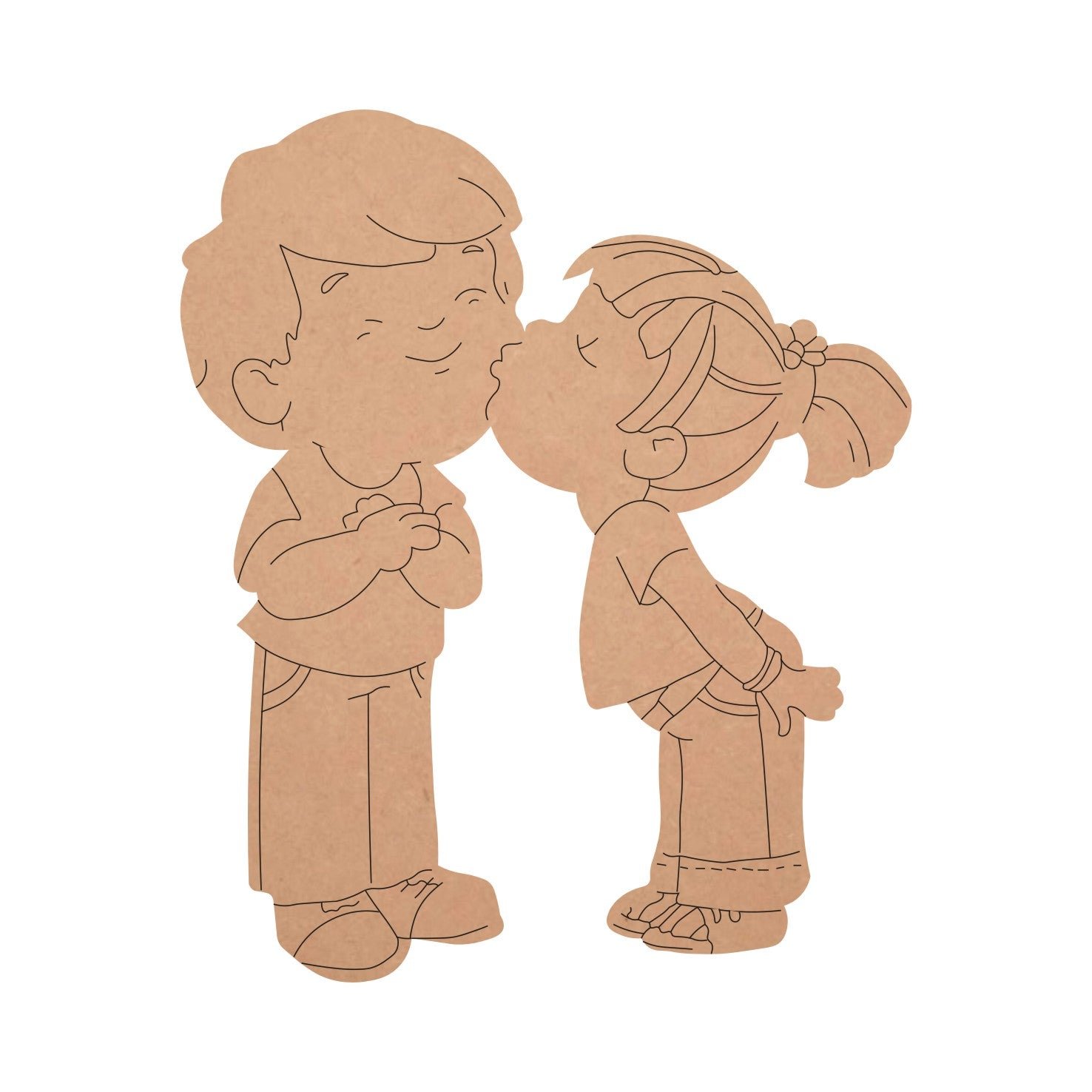 MDF Pre Marked Kissing Cute Little Couple Cutout
