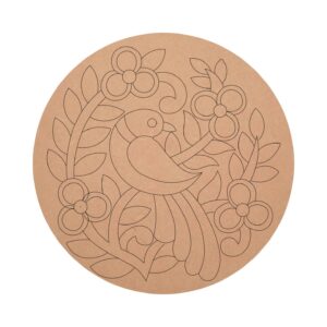 MDF Pre Marked Peacock with Flower Pattern Round Base