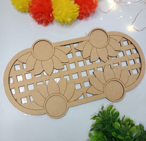 MDF Lotus Pattern 4 in 1 T-Light Candle Holder