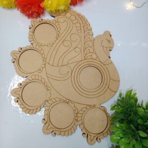 MDF Peacock Pattern 5 in 1 T-Light Candle Holder