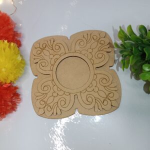 MDF Pre Marked Custom Square Flower Pattern T-Light Candle Holder