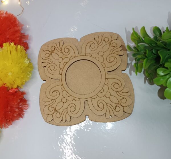 MDF Pre Marked Custom Square Flower Pattern T-Light Candle Holder