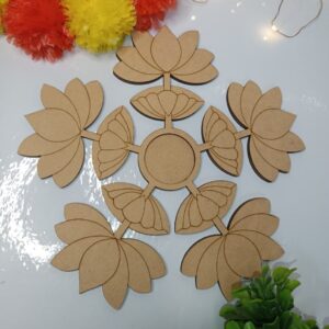 MDF 5 Round Lotus Pattern T-Light Candle Holder