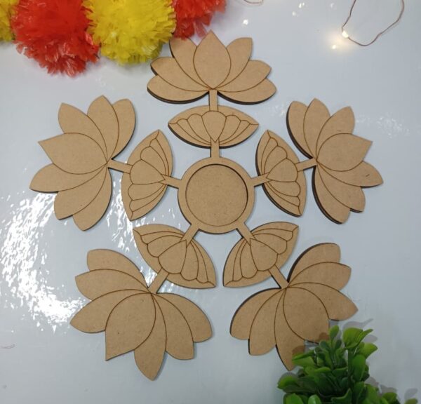 MDF 5 Round Lotus Pattern T-Light Candle Holder