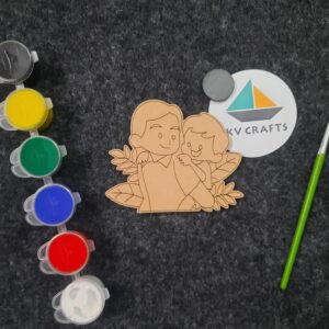 DIY MDF Cute Baby with Father Shape Fridge Magnet Kit for Kids