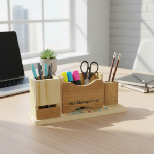 Custom Engraved Wooden Desk Organizer | Premium Corporate Gift & Office Table Accessory