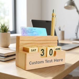 Handcrafted Wooden Table Calendar with Personalization, Ideal for Corporate Gifting