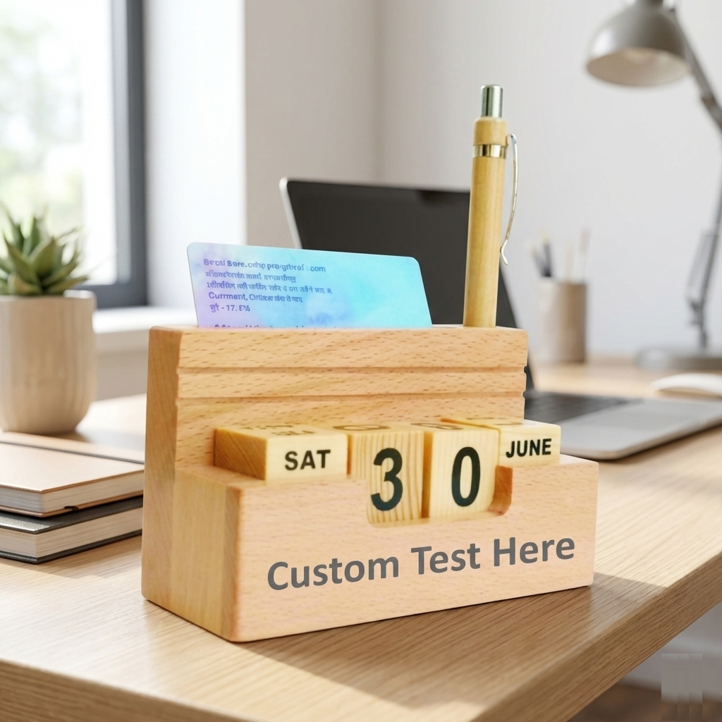 Handcrafted Wooden Table Calendar with Personalization, Ideal for Corporate Gifting