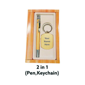 Corporate Wooden Pen Keychain Gift Set - 2 in 1 Set