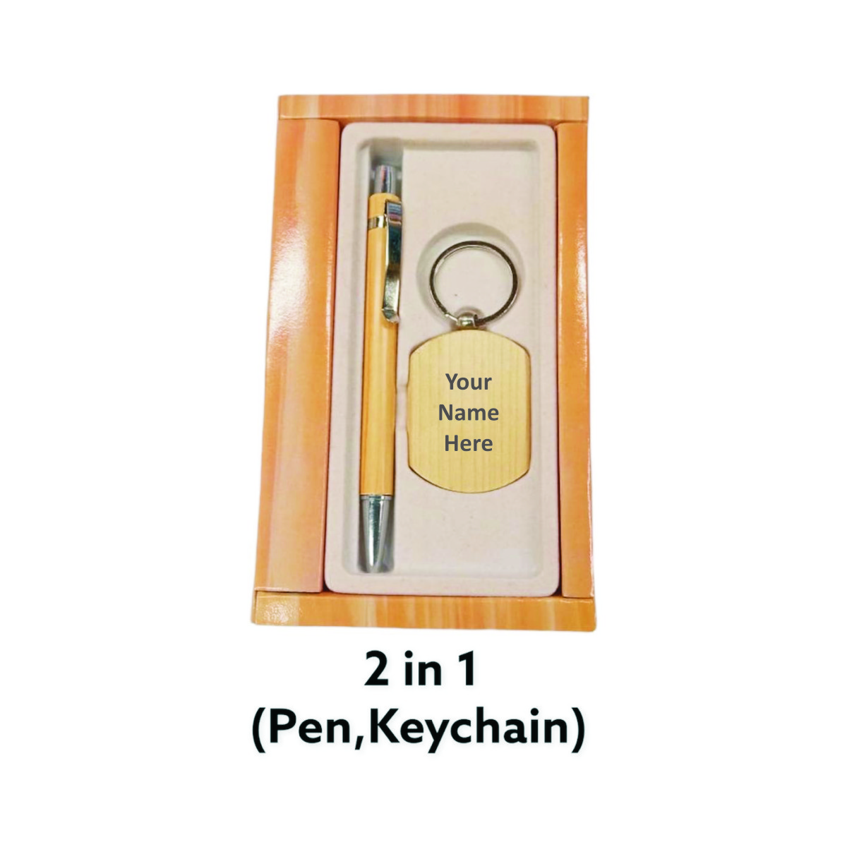 Corporate Wooden Pen Keychain Gift Set - 2 in 1 Set