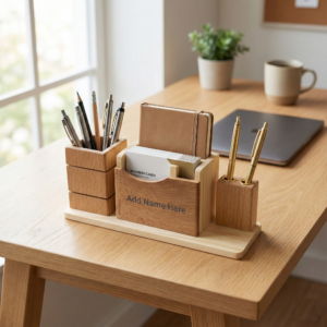 Natural Wood Pen Stand with Custom Engraving