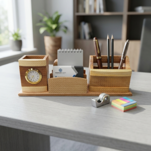 Natural Wood Premium Stationery Holder with Coaster Set