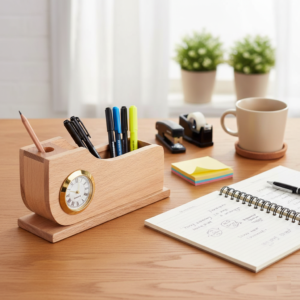Handmade Wooden Pen Stand for Corporate Gifts with Custom Name Engraving
