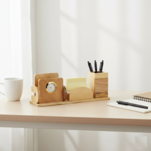 Wooden Pen Stand with Coaster and Mobile Holder